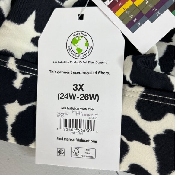 Time And Tru Two Piece Swimsuit Bikini Womens 3X Black White Animal Print New - Picture 9 of 11